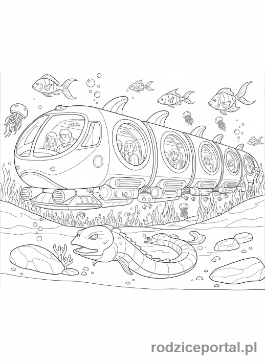 Kolorowanka Pociągi - Pociąg podwodny (futurystyczny).
