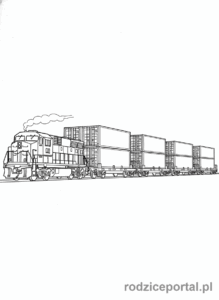 Kolorowanka Pociągi - Pociąg towarowy przewożący kontenery.