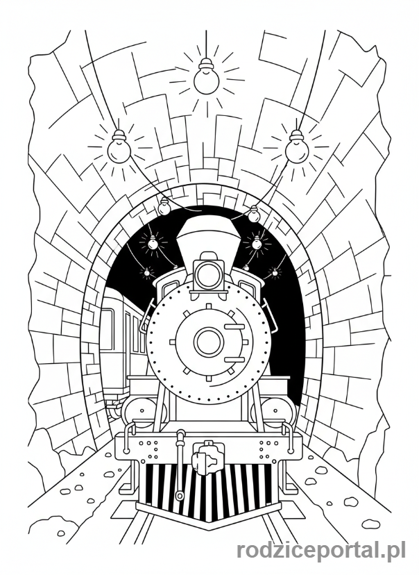 Kolorowanka Pociągi - Pociąg w tunelu pod ziemią.