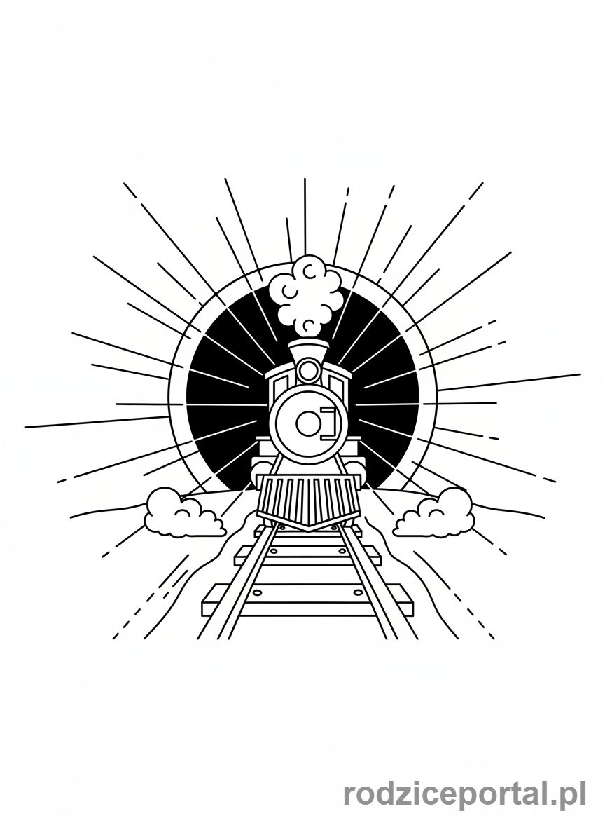 Kolorowanka Pociągi - Pociąg wyjeżdżający z ciemnego tunelu.