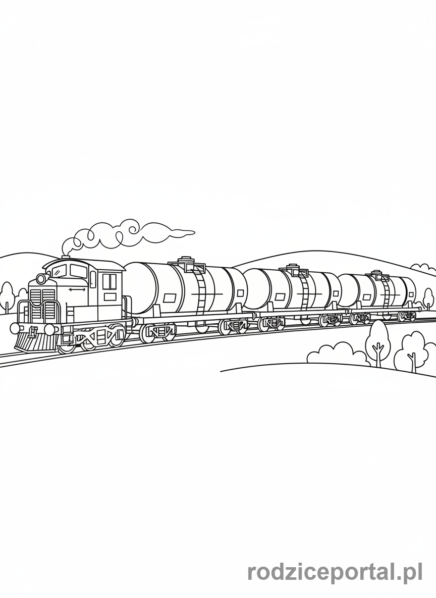 Kolorowanka Pociągi - Pociąg z cysternami.