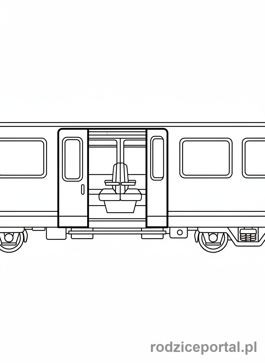 Kolorowanka Pociągi - Pociąg z otwartymi drzwiami wagonu.