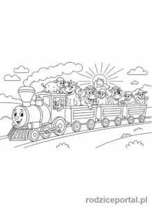 Kolorowanka Pociągi - Pociąg z wagonami zwierząt.