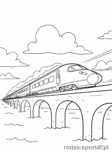 Kolorowanka Pociągi - Szybki pociąg pendolino na moście.