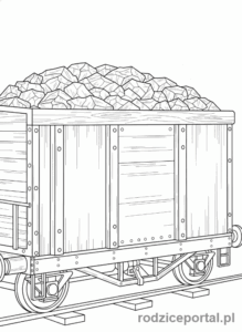 Kolorowanka Pociągi - Wagon towarowy z węglem.