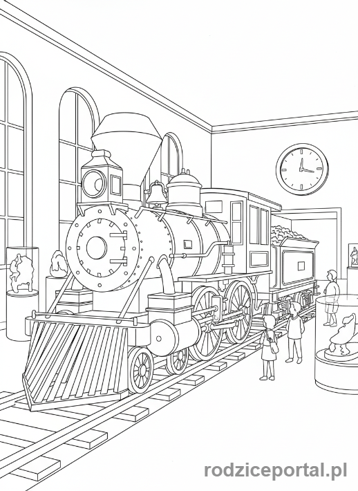 Kolorowanka Pociągi - Zabytkowy pociąg w muzeum.