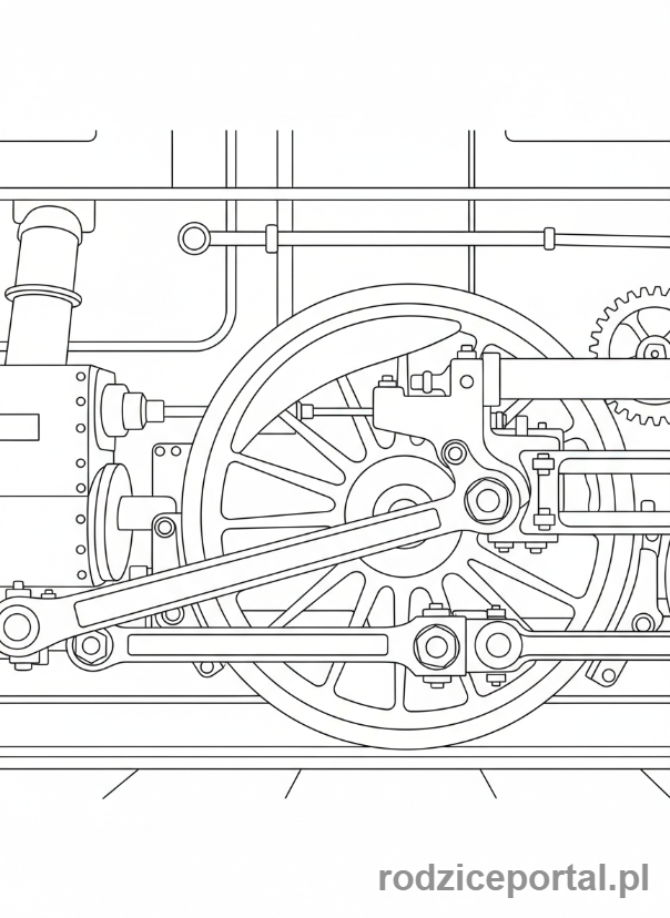 Kolorowanka Pociągi - Zbliżenie na koło pociągu.