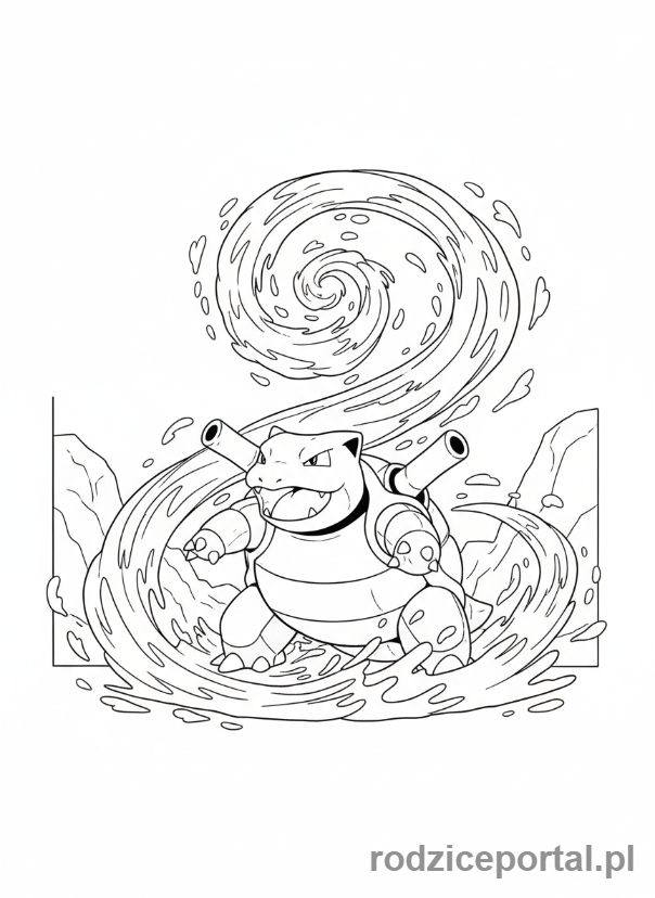 Kolorowanka Pokemon - Blastoise używający ataku wodnego