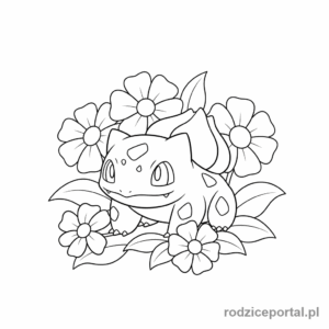 Kolorowanka Pokemon - Bulbasaur pośród kwiatów