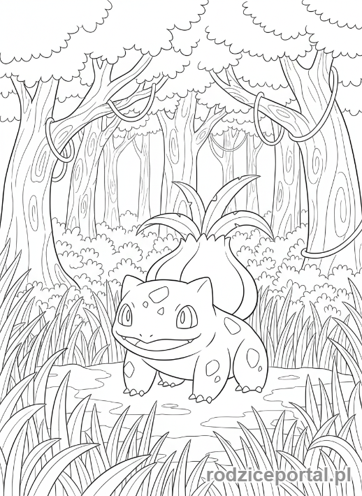 Kolorowanka Pokemon - Bulbasaur w lesie