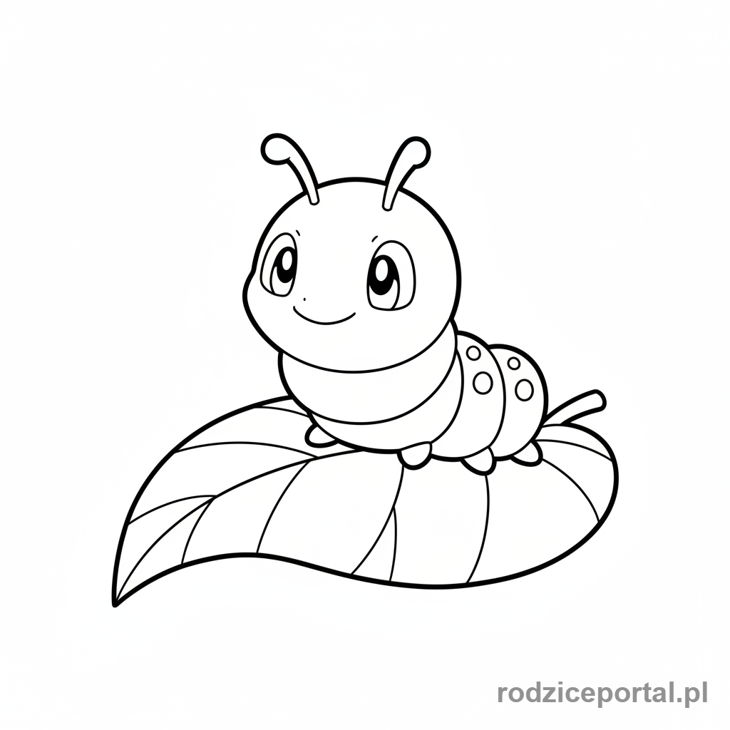 Kolorowanka Pokemon - Caterpie na liściu