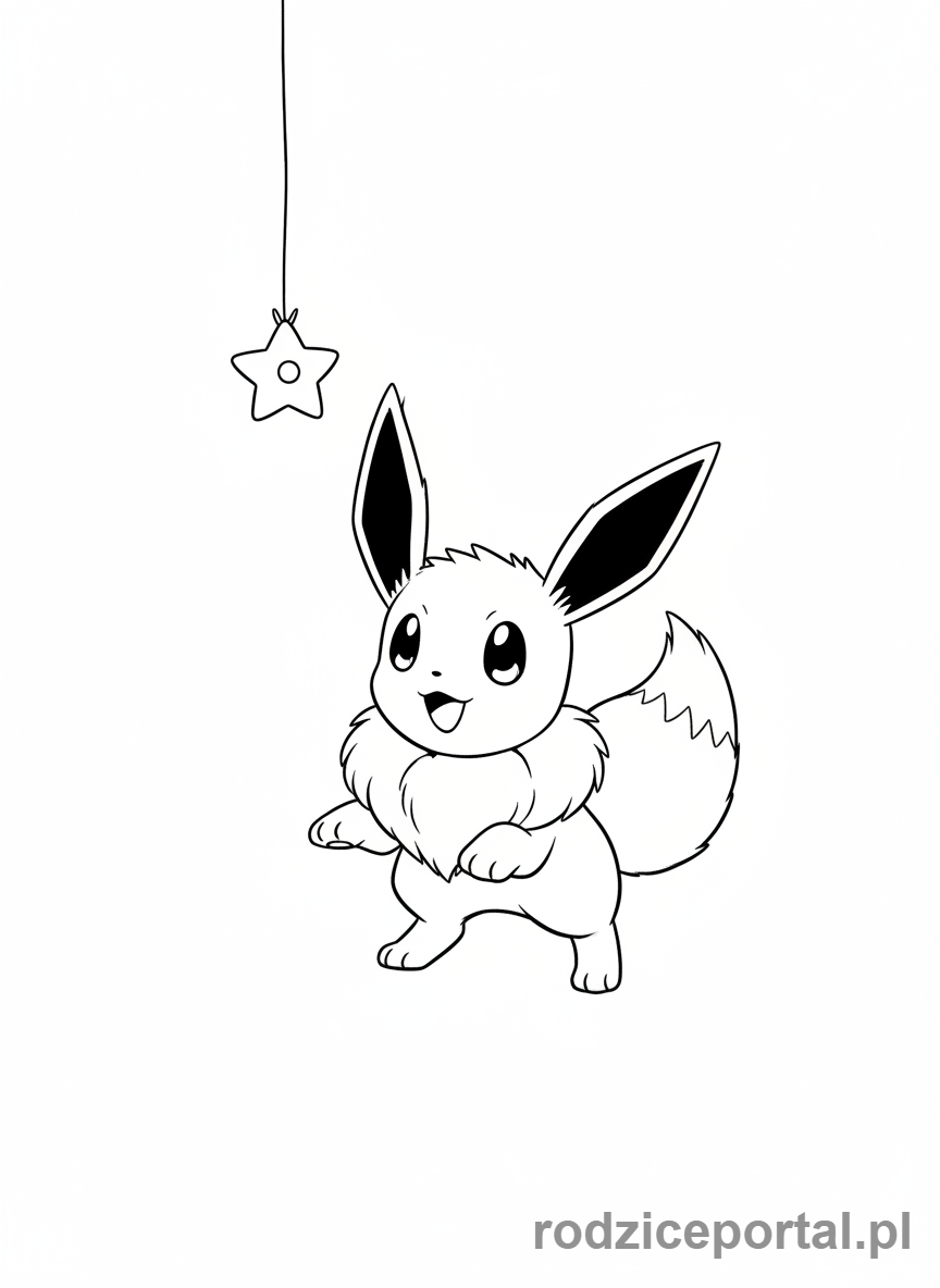 Kolorowanka Pokemon - Eevee bawiąca się
