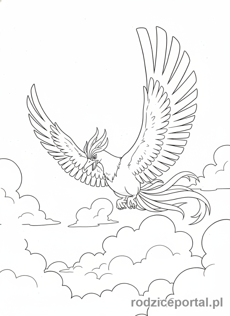 Kolorowanka Pokemon - Ho-Oh w chmurach