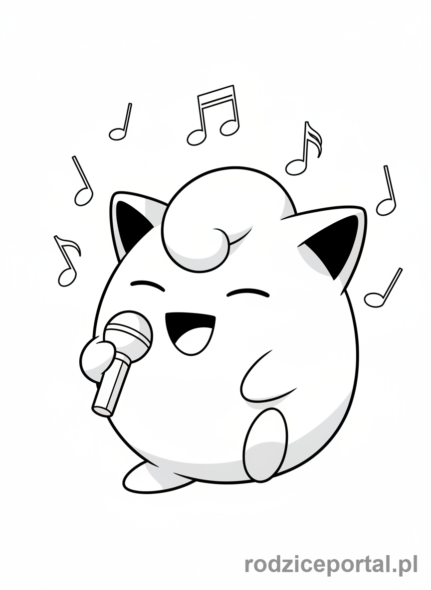 Kolorowanka Pokemon - Jigglypuff śpiewający z mikrofonem