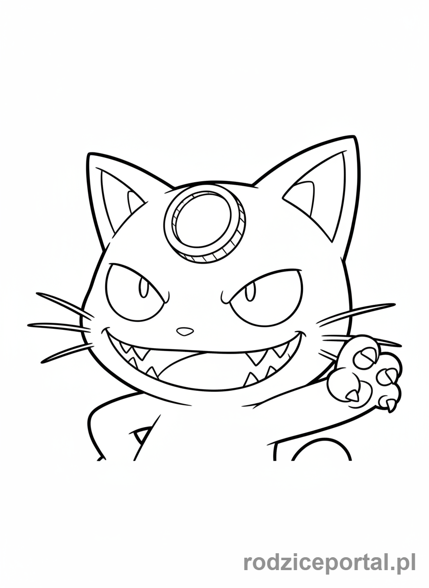 Kolorowanka Pokemon - Meowth uśmiechnięty