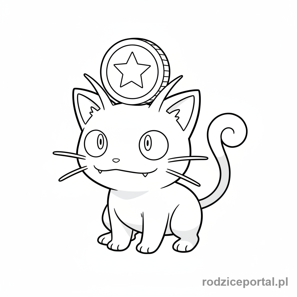 Kolorowanka Pokemon - Meowth z monetą na głowie
