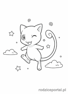 Kolorowanka Pokemon - Mew latający swobodnie