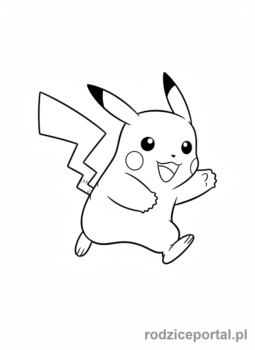 Kolorowanka Pokemon - Pikachu biegnący z uśmiechem