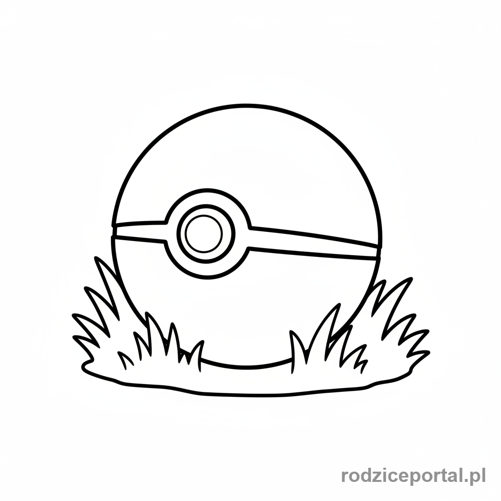 Kolorowanka Pokemon - Pokeball leżący na trawie