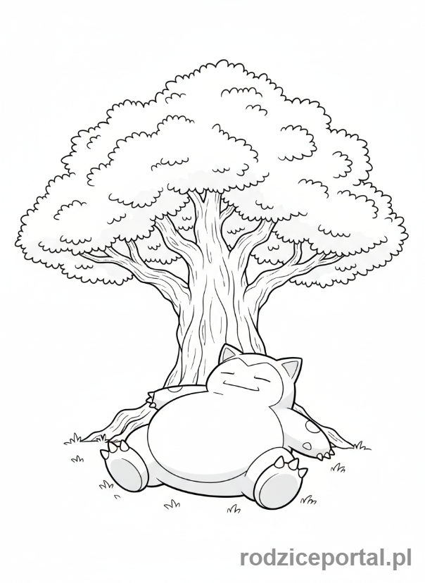 Kolorowanka Pokemon - Snorlax śpiący pod drzewem