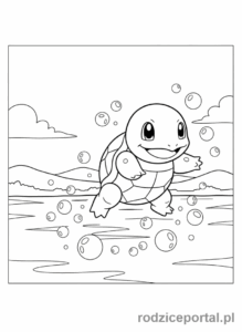 Kolorowanka Pokemon - Squirtle pływający w jeziorze