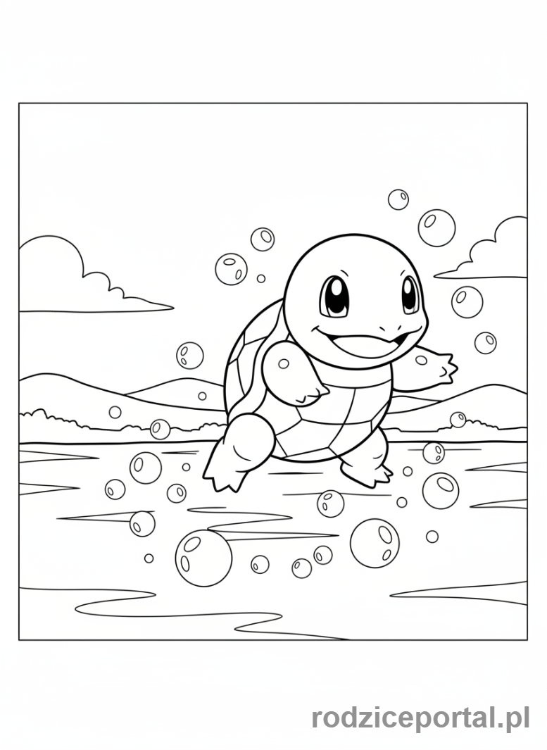 Kolorowanka Pokemon - Squirtle pływający w jeziorze