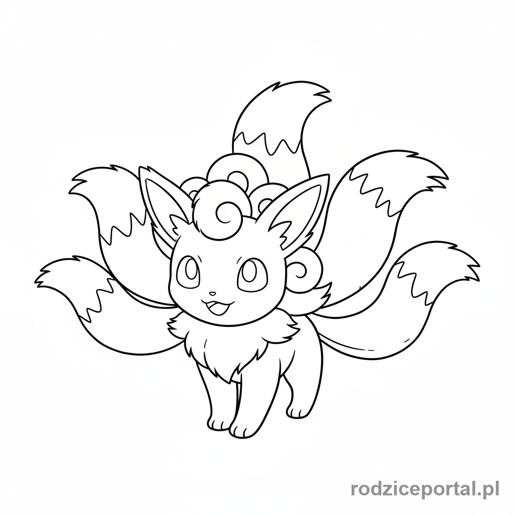 Kolorowanka Pokemon - Vulpix z puszystymi ogonami