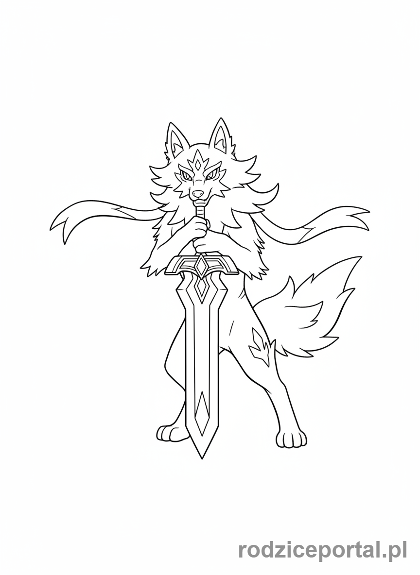 Kolorowanka Pokemon - Zacian wojowniczy z mieczem