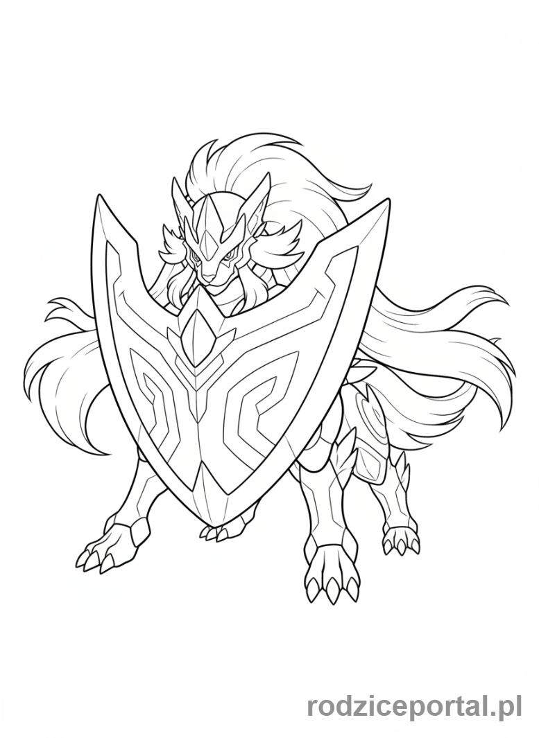 Kolorowanka Pokemon - Zamazenta obronny ze tarczą