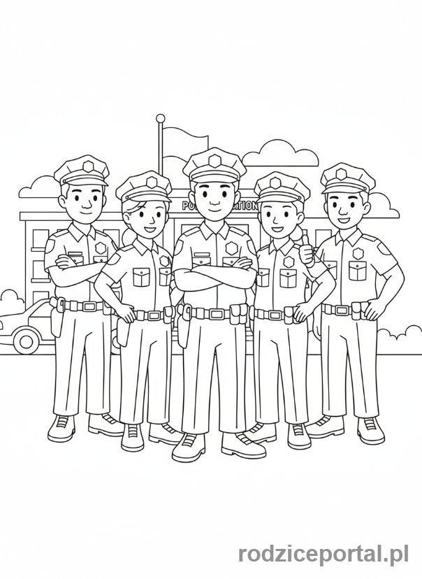 Kolorowanka Policja - Grupa policjantów stojących razem