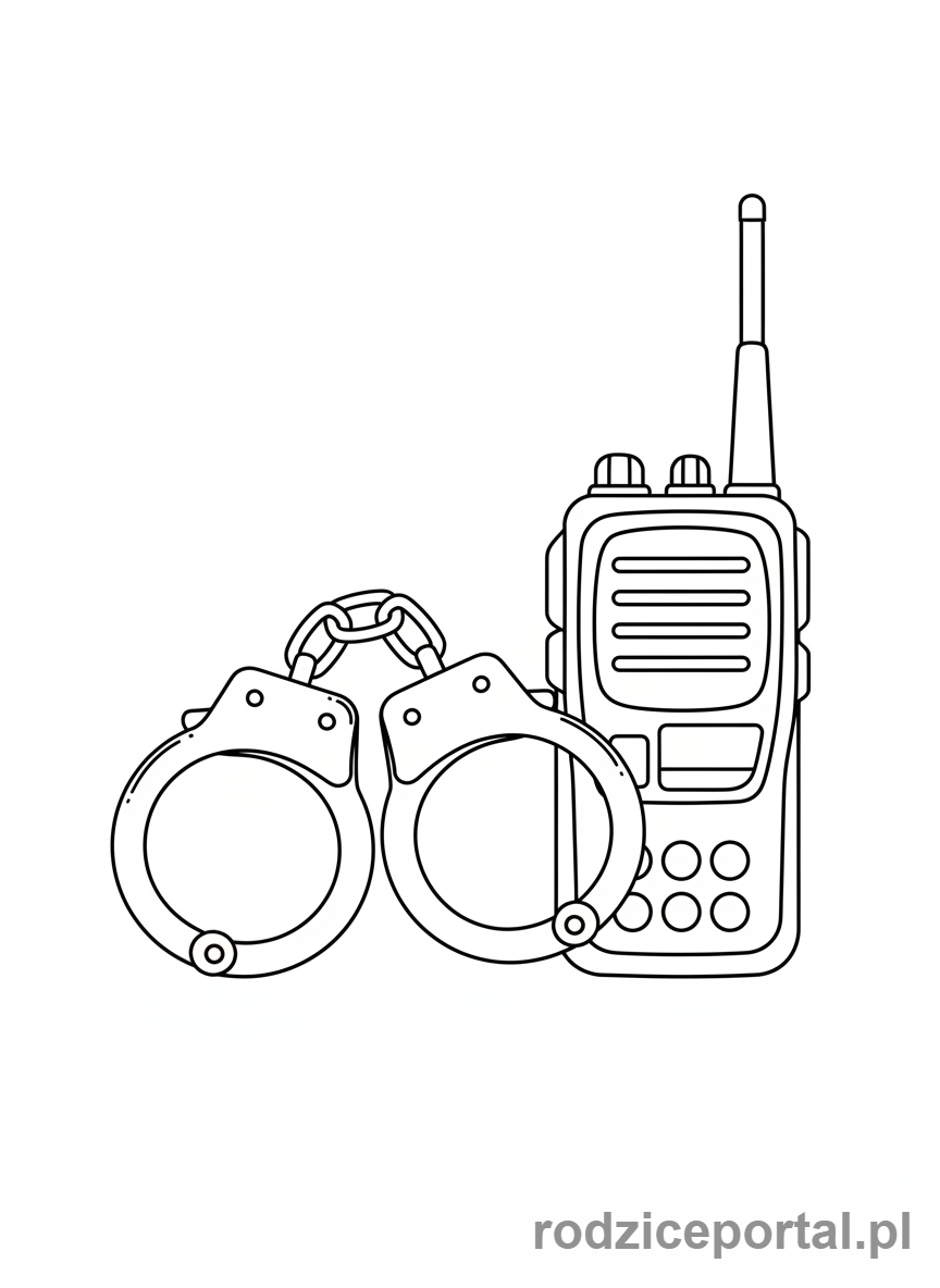 Kolorowanka Policja - Kajdanki policyjne i walkie-talkie