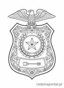 Kolorowanka Policja - Odznaka policyjna, zbliżenie
