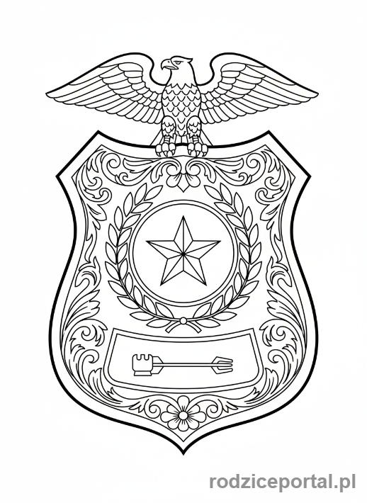 Kolorowanka Policja - Odznaka policyjna, zbliżenie