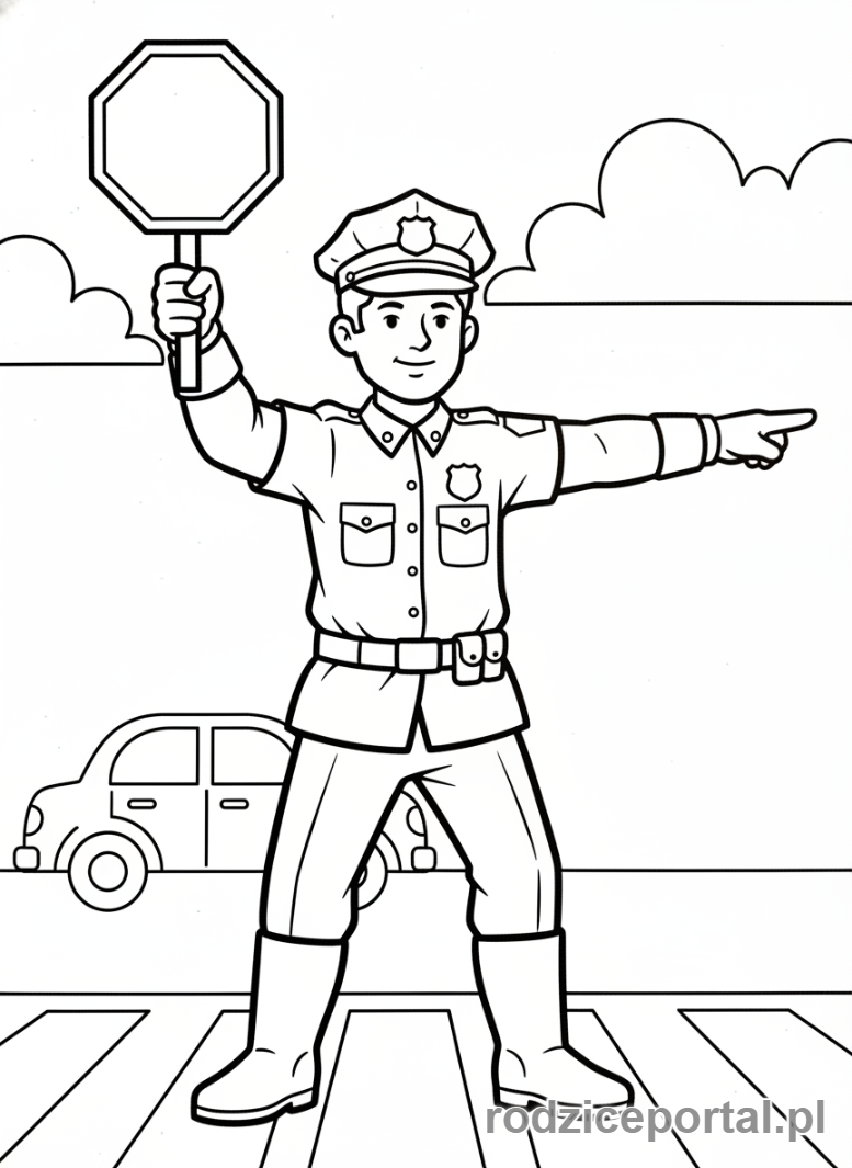 Kolorowanka Policja - Policjant kierujący ruchem