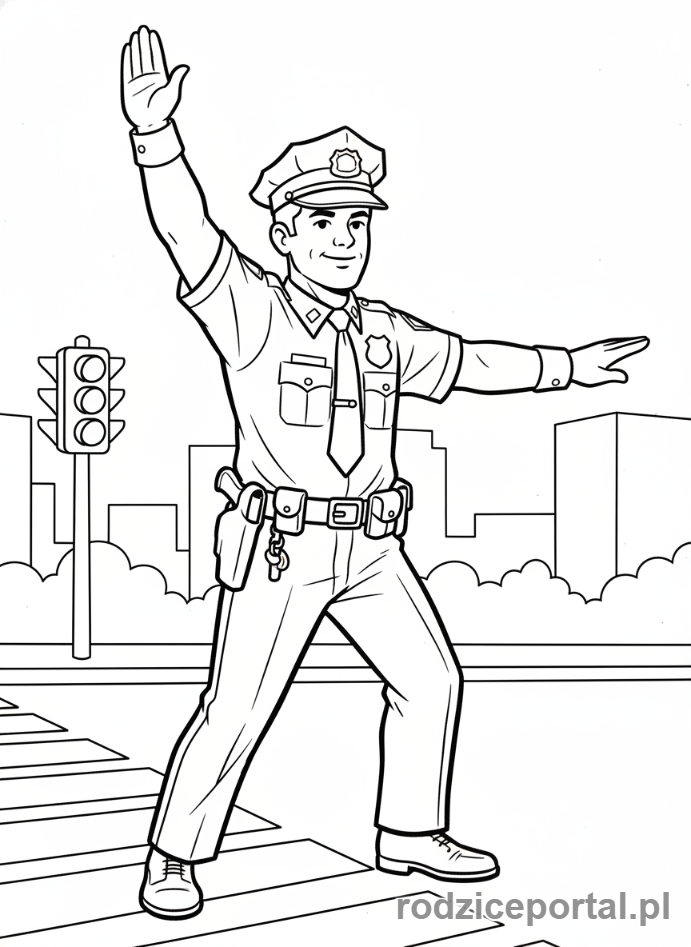 Kolorowanka Policja - Policjant kierujący ruchem