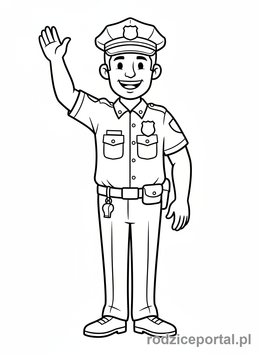 Kolorowanka Policja - Policjant machający ręką
