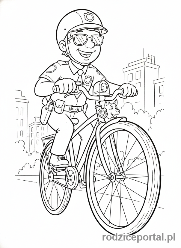 Kolorowanka Policja - Policjant na rowerze, zbliżenie