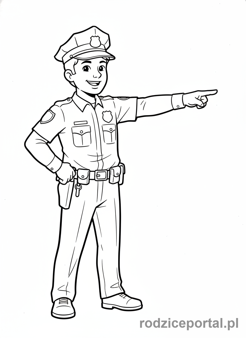 Kolorowanka Policja - Policjant pokazuje kierunek