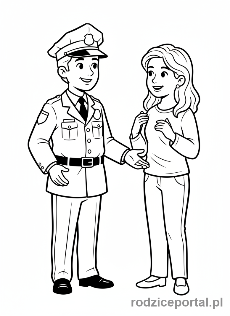 Kolorowanka Policja - Policjant rozmawiający z obywatelem