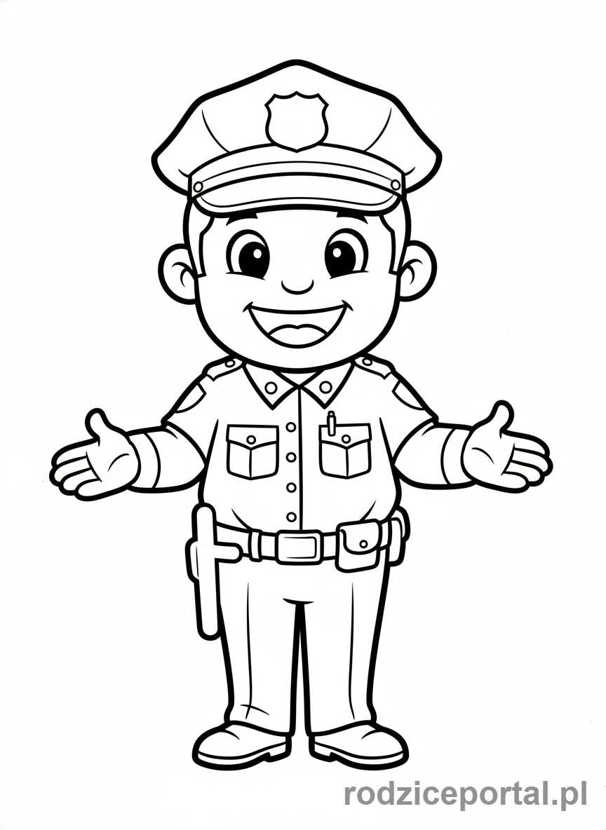 Kolorowanka Policja - Policjant uśmiechnięty