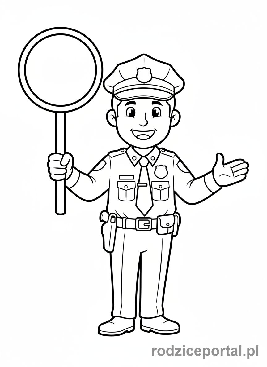 Kolorowanka Policja - Policjant z lizakiem