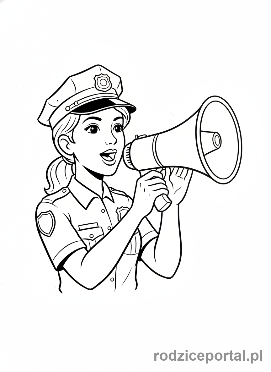 Kolorowanka Policja - Policjantka z megafonem