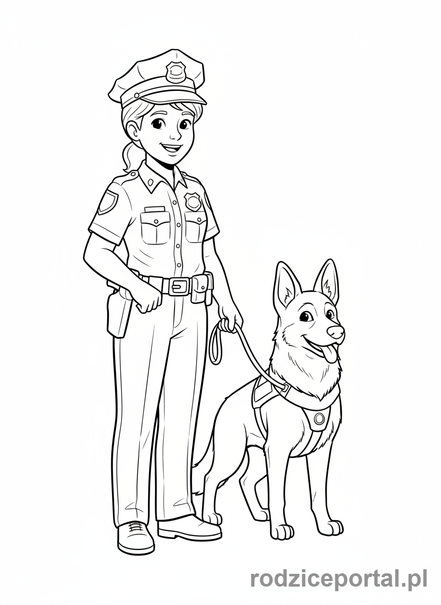 Kolorowanka Policja - Policjantka z psem