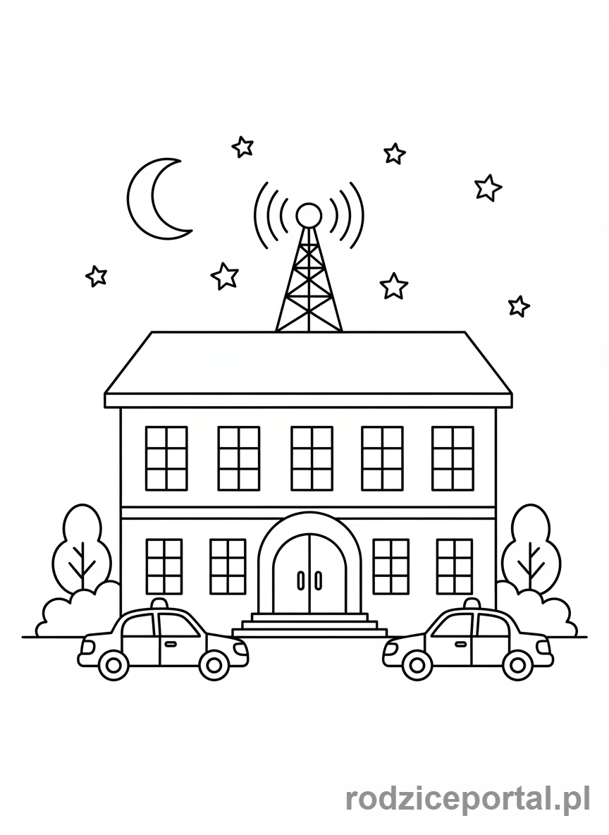 Kolorowanka Policja - Siedziba policji nocą