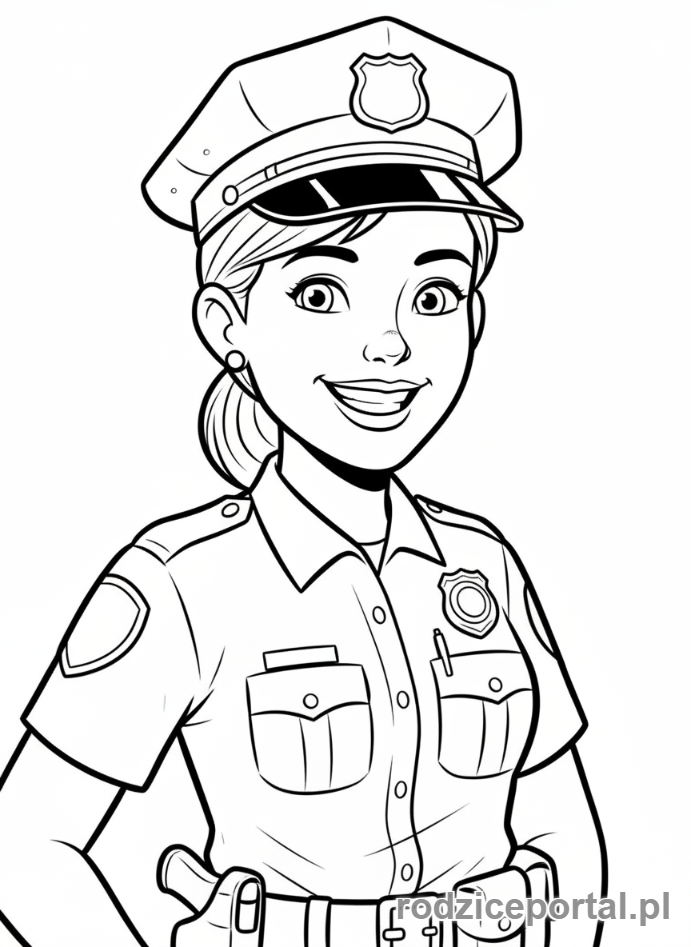 Kolorowanka Policja - Uśmiechnięta policjantka, zbliżenie