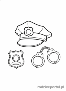 Kolorowanka Policja - Zestaw: czapka, odznaka, kajdanki