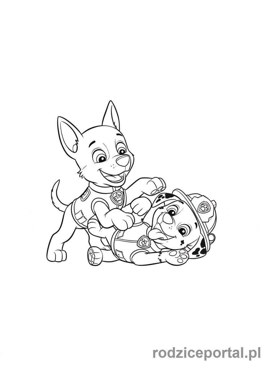 Kolorowanka Psi Patrol - Chase i Marshall bawiący się razem