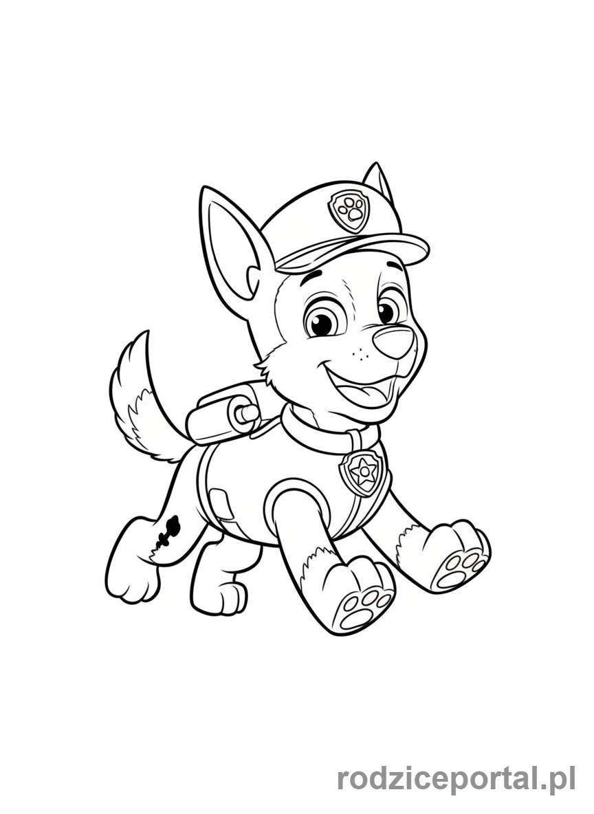 Kolorowanka Psi Patrol - Chase w stroju policyjnym, biegnący