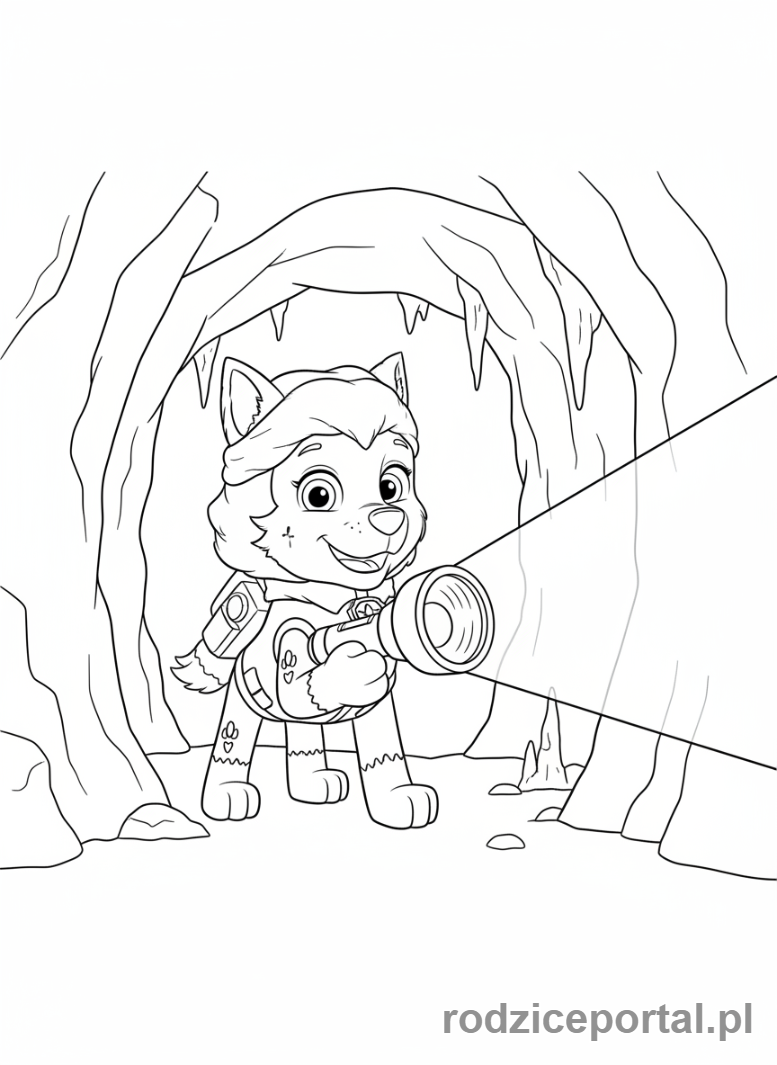 Kolorowanka Psi Patrol - Everest z latarką w jaskini