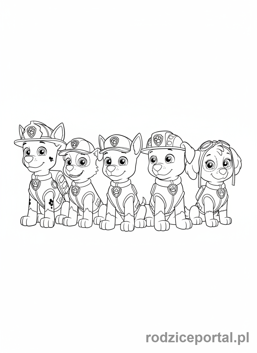Kolorowanka Psi Patrol - Patrol Psich Czeka na polecenia Rydera